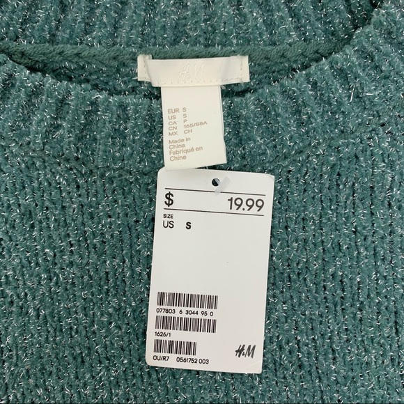 H&M Seafoam Green Silver Metallic Fleck Crewneck Chenille Sweater New Nwt Small - Picture 6 of 9